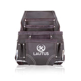 LAUTUS Oil Tanned Leather Tool Pouch Bag | Carpenter, Construction, Framers, Handyman | 10 Pockets, 2 Hammer Holders | 100% Leat