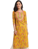Rytras Women'S Cotton Printed Straight Kurti (Large) Yellow