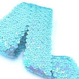 YOOGCORETT 2 Yards Turquoise Elastic Sequin Ribbon Trim Glitter Metallic Stretch Flat Sequin for Sewing Dress Costume Embellishm