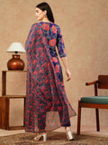 Gosriki Women'S Cotton Blend Straight Printed Kurta With Pant & Dupatta (Fataki Begani-Nw-Gs_M_Violet_Medium),Violet,,B0CTXGVWH2