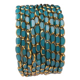 DADIFEN Glass Rice Beads Peacock Blue 4x6mm 50pcs Faceted Oval Golden Edge Crystal Loose Beads for DIY Craft Jewelry Making
