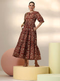 Libas Women'S Cotton Fit And Flare Maxi Dress (29304I_Rust Rust L