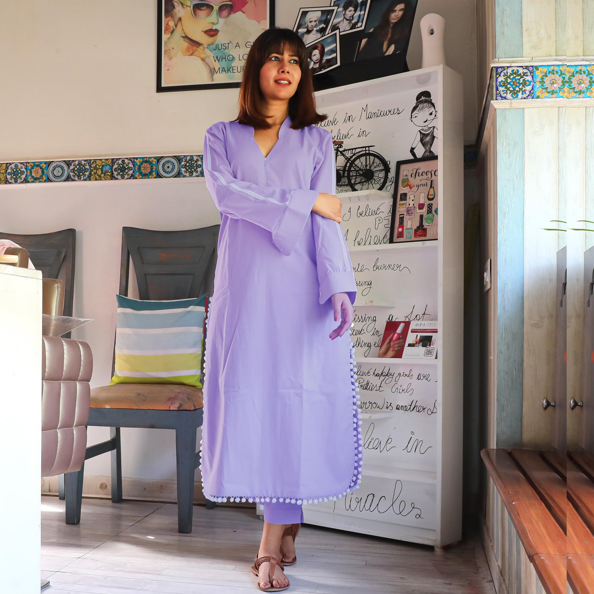 Anni Designer Women'S Rayon Blend Straight Solid Kurta With Pant (Janpad Purple_M_Purple_Medium),Purple,M,Rayon Blend,Classic,