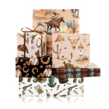 Cowboy Wrapping Paper, 6 Sheets Western Cowboy Wrapping Paper, 20 x 28 inch Per Sheet Wild West Desert Cactus Gift Wrap with 1 R
