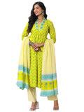 Libas Womens Printed Cotton Straight Kurta With Trousers And Dupatta