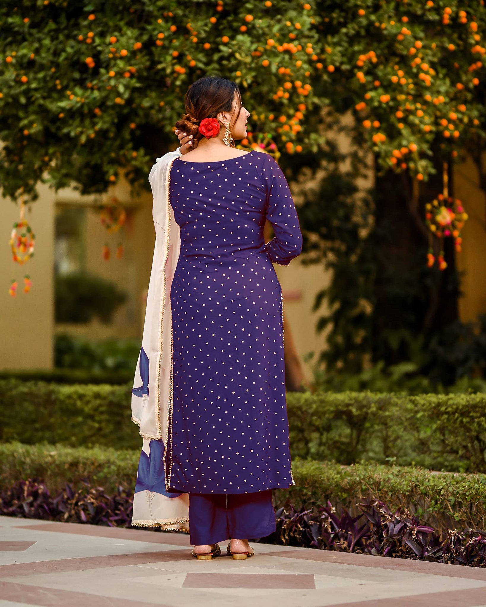 Gosriki Women'S Cotton Blend Handpainted Printed Kurta With Palazzo & Dupatta (Rayon Blue-Jan02-Gs_Xxl_Blue_Xx-Large),Blue,2,B0BSR2F1H5