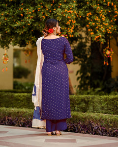 Gosriki Women'S Cotton Blend Handpainted Printed Kurta With Palazzo & Dupatta (Rayon Blue-Jan02-Gs_Xxl_Blue_Xx-Large),Blue,2,B0BSR2F1H5