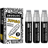 SRUOLOC 3 Jumbo Permanent Markers Silver, 15mm Thick Wide Tip, Large Acrylic Paint Markers for Rock Painting, Poster, Stone, Cer