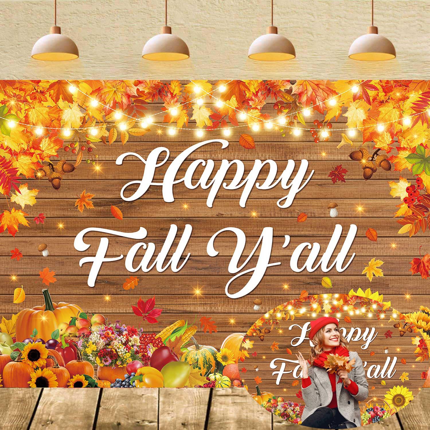 Happy Fall Yall Banner Backdrop 6x4FT Autumn Maple Leaf Harvest Pumpkin Background Happy Thanksgiving Party Decorations Supplie