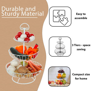 Lily's Home Wire Fruit and Vegetable Holder, 3-Tiered Fruit Basket, Kitchen Accessories - Black