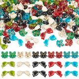 FASHEWELRY 100Pcs Transparent Acrylic Beads Golden Metal Enlaced Bow Bell Loose Spacer Bead Bowknot Pony Beads for Beadable Pens