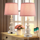 Drawealth 22'' Bedside Table Lamps Set of 2 Modern Farmhouse Nightstand Lamps for Bedroom with USB Charging Ports Vintage Boho T