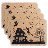 DII Halloween Primitive Style Burlap Tabletop D cor, Spooky Haunted House Jute, Placemat Set, 13x19, Black & Tan, 4 Count