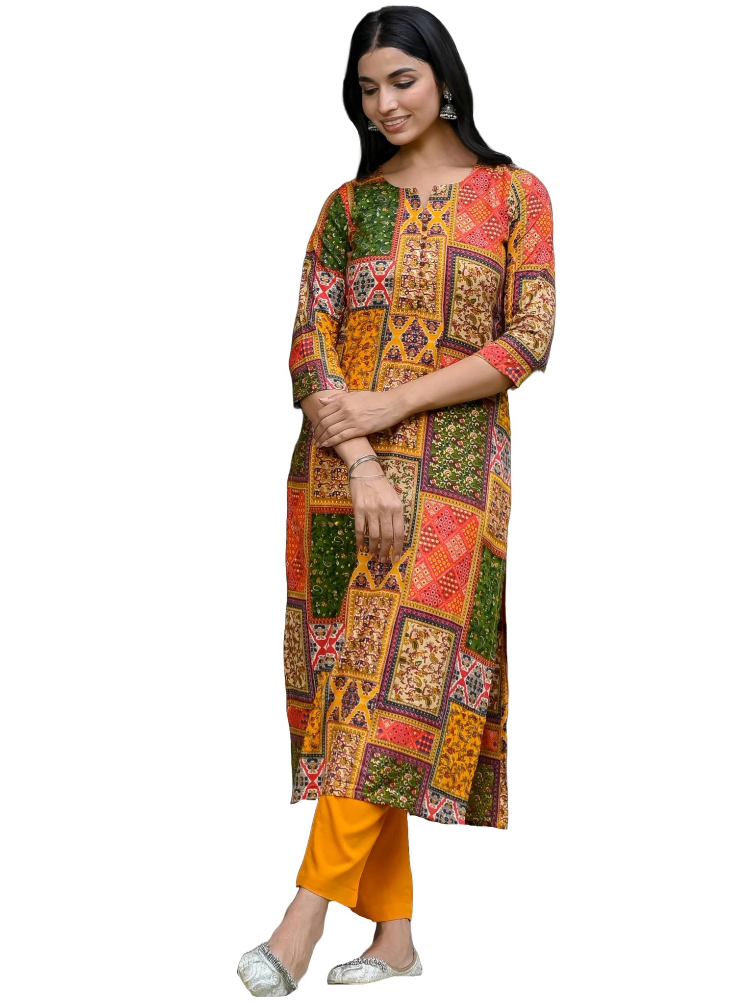 Gosriki Women'S Rayon Blend Straight Printed Kurta With Pant (Nimmi Multi-Vks01-Gs_Xl_Multi_X-Large) Multicolour,Multicolour,,B0DCK62Y55