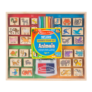 Melissa & Doug Deluxe Wooden Stamp Set: Animals - 30 Stamps, 6 Markers, 2 Stamp Pads - Kids Art Projects, With Washable Ink, Woo