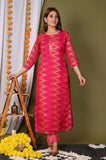 Gosriki Women'S Cotton Blend Straight Printed Kurta With Pant (Riva-Pink_M_Medium),Pink,,B09S3B85RR