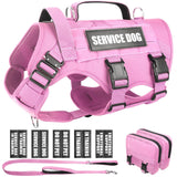 WINSEE Tactical Dog Harness with Dog Leash, Service Working MOLLE Vest with 10 Pet Patches for Dog, No Pull Military Harness and
