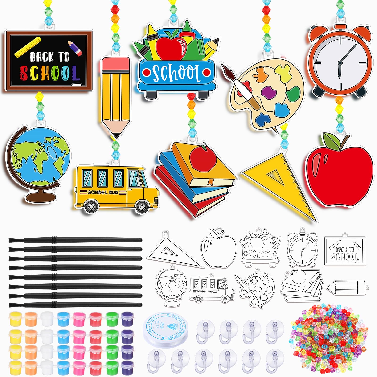 Beeveer 30 Sets Back to School Suncatchers Art Kits DIY First Day of School Suncatcher Crafts Paint Your Own Window Ornaments fo
