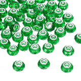 HARFINGTON 100Pcs 14mm Large Hole Acrylic Beads Green European Loose Round Faceted Rhinestone Craft Bead for DIY Bracelet Neckla