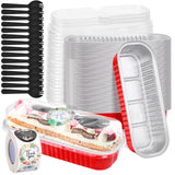 ylnurac 100Pack 4th of July Disposable Aluminum Pans Mini Cake Containers with Lids and Spoons and Stickers, 6.8Oz Loaf Pans for