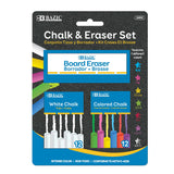 BAZIC Colored (12 Pcs) + White (12 Pcs) Chalk + Premium Chalkboard Eraser Bundle, NonToxic Kids Art Office Classroom Store Home