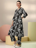 Libas Womens Printed Viscose Co-Ord Set For Women Black Xs 49408B