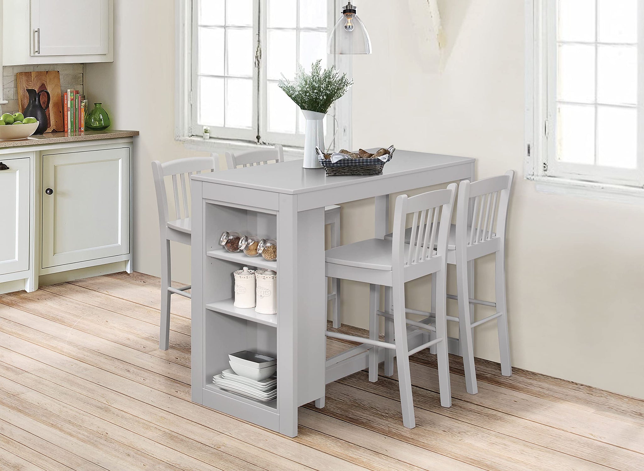 Jofran Tribeca Contemporary Slatback Counter Height Stool Set Of 2, 18 D X 15.8 W X 34.7 H, Ash Grey
