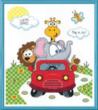 Janlynn 14 Count Animal Fun Ride Birth Record Counted Cross Stitch Kit, 11Inch x 14Inch, White
