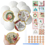 Halloscume 12 Set Christmas Scallop Shells for Crafts 4''-5'' White Natural Large Shells with 24 Pcs Xmas Decoupage Napkins, Acr
