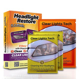 Clear Lights Tech Headlight Restoration Kit - Headlight Cleaner 3-Wipe System Restores Clarity, Removes Yellowing & Oxidation, I