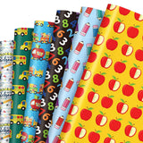 JarThenaAMCS 12 Sheets Back to School Wrapping Paper Not Roll Bus Apple Pencil Gift Wrap Paper Folded Flat 6 Designs DIY Cra
