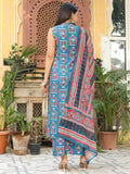 Gosriki Women'S Rayon Blend Anarkali Printed Kurta With Palazzo & Dupatta (Nethra Blue-Vks01-Gs_Xl_Blue_X-Large),Blue,,B0DPB3FPZV