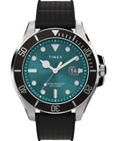 Timex Mens Deep Water 43mm Watch - Black Strap Green Dial Silver-Tone Case