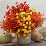 16 Bundles Artificial Fall Flowers for Outdoors, Fake UV Resistant Plants Faux Plastic Shrubs Fake Greenery for Garden Patio Dec