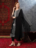 Gosriki Women'S Rayon Blend Straight Embroidered Kurta With Pant & Dupatta (Trp Black-Jl-Gs_Xl_Black_X-Large),Black,,B0D73X5BWP