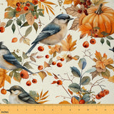 Orange Pumpkin Fruits Fabric by The Yard,Country Rustic Style Upholstery Fabric,Farmhouse Bird Decorative Fabric Sofa Chair,Oran