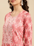 Rangita Peach Cotton Embroidered Straight Kurta With Pant And Dupatta | Kurta Set For Women_M