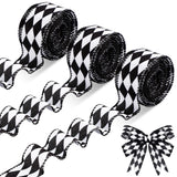 Luinabio 3 Rolls 30 Yard 1.5 Inch Christmas Black White Harlequin Ribbon Checkered Wired Ribbon Decorative for Xmas Fall Tree Wr
