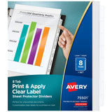 Avery 8Tab Sheet Protector Dividers, Printable Easy Peel Clear Labels, Index Maker, White Tabs, 1 Set (75501)