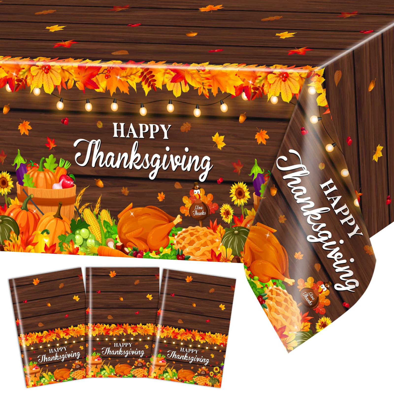 Avezano 3 pcs Thanksgiving Tablecloths 108 x 54 inch Happy Thanksgiving Party Tablecloth Disposable Rectangle Autumn Harvest The