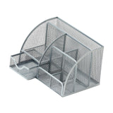 MERISHOPP Mesh Pen Holder Multipurpose Sturdy 6 Compartments for Office Classroom Pens Silver | Storage Box with Lid | Plastic S