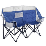 SunnyFeel Double Camping Loveseat Chair, Blue-Cooler, Foldable, Portable, Space Saving, Side Pocket, Cup Holders