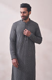 Manyavar Grey Viscose Full Sleeve Kurta Set Traditional Kurta Set For Men (L)