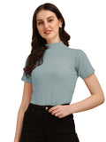 Wedani Women'S Casual Solid Top With Regular Short Sleeves Western Top For Jeans (Medium Grey),Grey,M