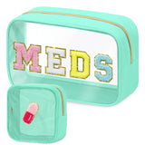 BuyCard 2 Pcs Medicine Chenille Letter Bag Preppy Clear Makeup Meds Pouch for Travel Nylon & PVC Transparent Cosmetic Bag Preppy
