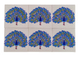 Shiv Kripa Blue Pottery Home Decorative Wall Peacock/Mor Mosaic Tiles Ceramic Handmade Wall Attach Tiles 6 X 6 Inch 15 X 15 Cm