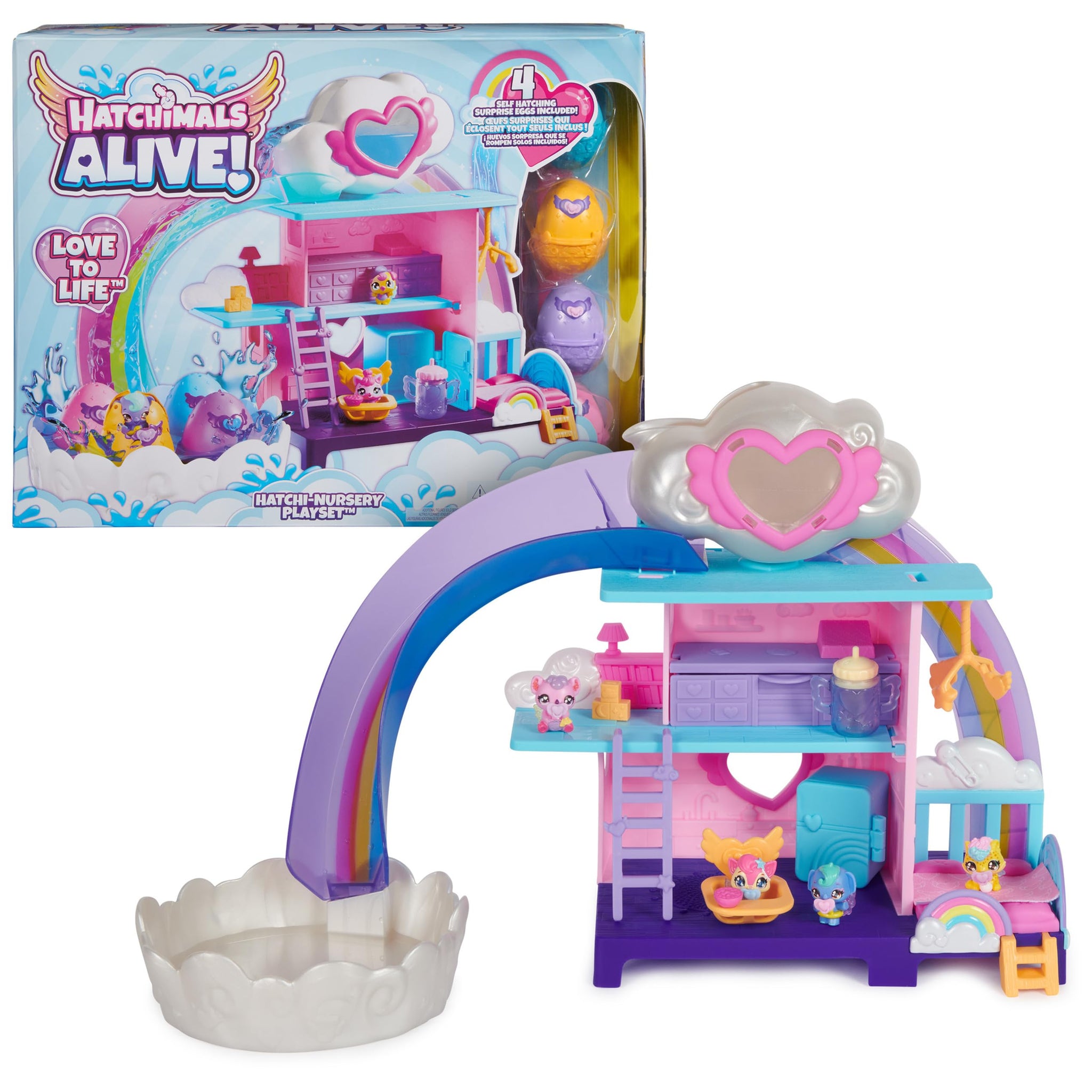 Hatchimals Alive, Hatchi-Nursery Playset Toy with 4 Mini Figures in Self-Hatching Eggs, 13 Accessories, Kids Toys for Girls and 