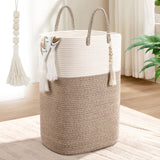 Woven Laundry Basket for Clothes, 50L Large Rectangle Laundry Hampers with Beads Tassel, Nursery Storage Basket for Toys, Tall D