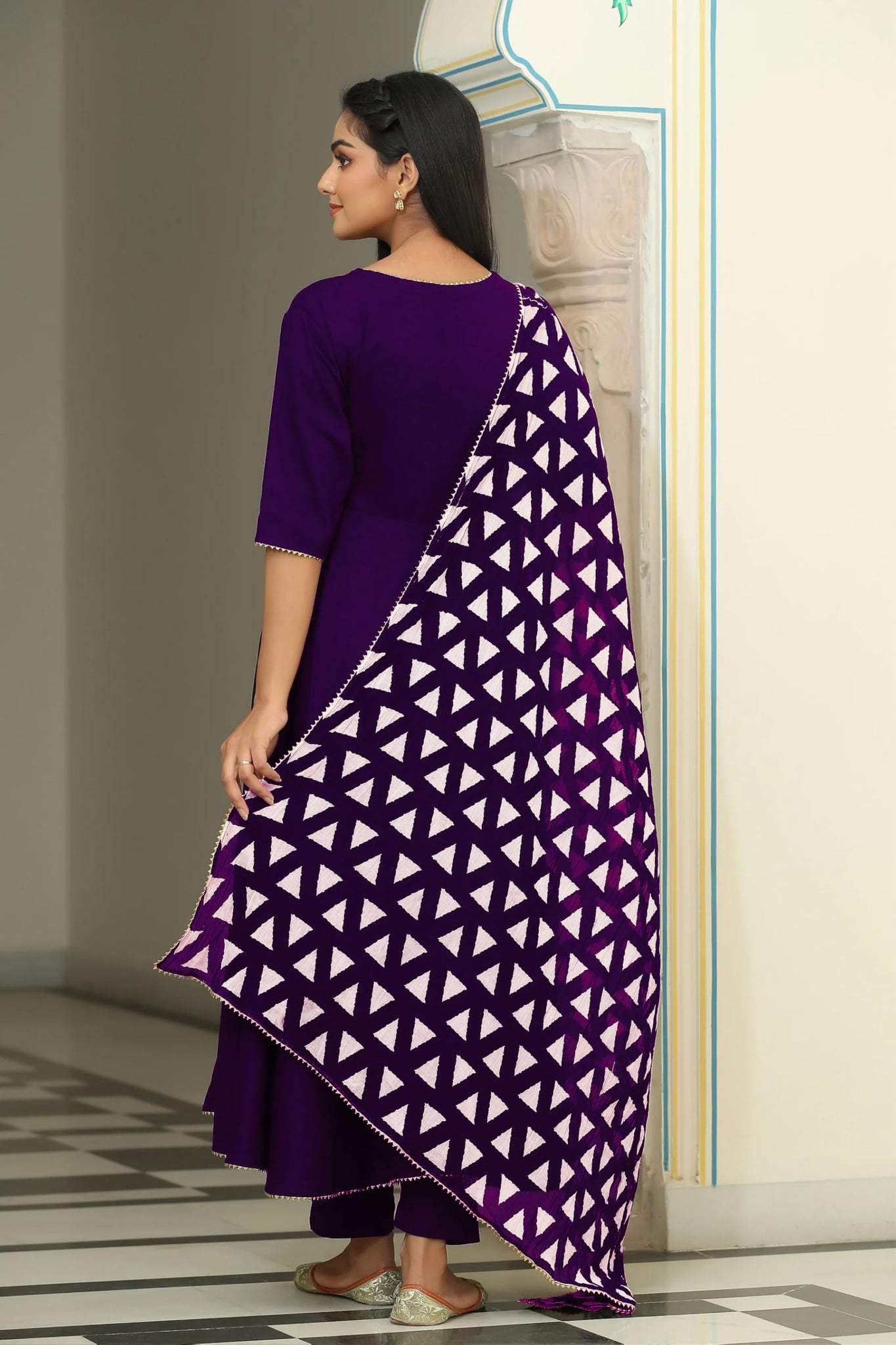 Gosriki Women'S Rayon Blend Anarkali Solid Kurta With Pant & Dupatta (Mita Begani-Gs_Xl_Begani_X-Large),Begani,,B0DFY3S5DK