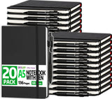 BGUP 20 Pack Lined Journal Notebook with Pen, A5 Hardcover Leather Journal 5.5inch*8.3inch, Black 136 Pages College Ruled Notebooks an
